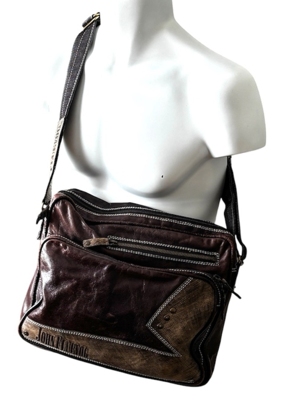 VTG John Fluevog Brown Leather Messenger Crossbody Bag Tough Love Sucks Rare